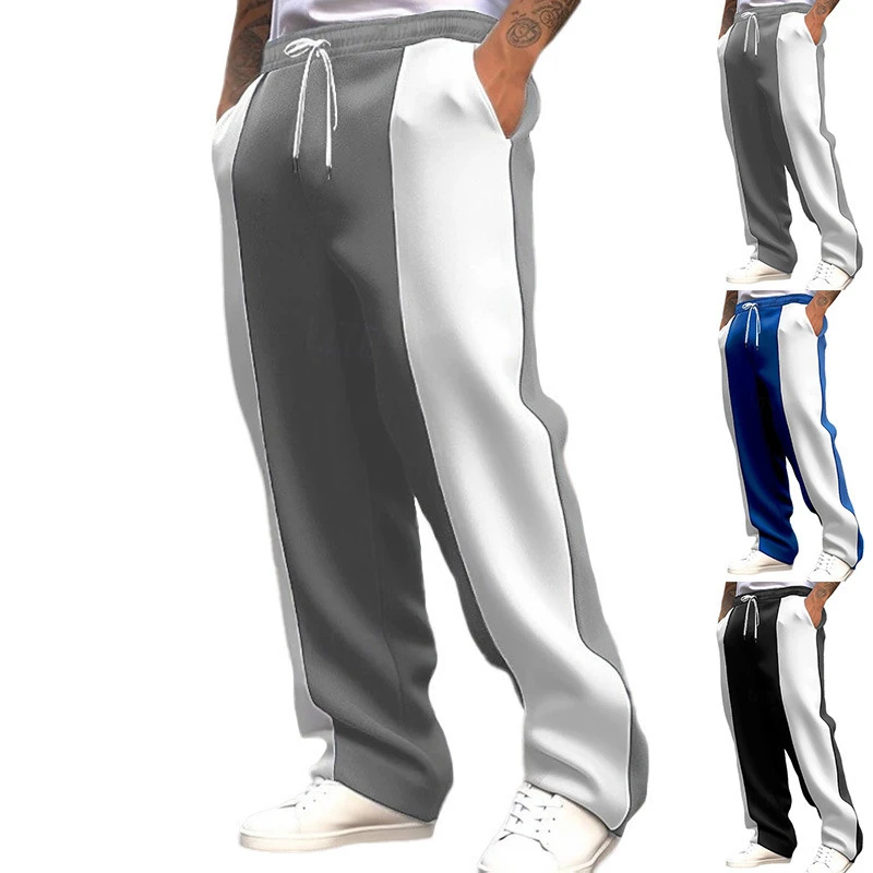 Hommes décontracté sport lâche santé tissu taille Jogging séchage rapide couture contraste couleur pantalons longs mode